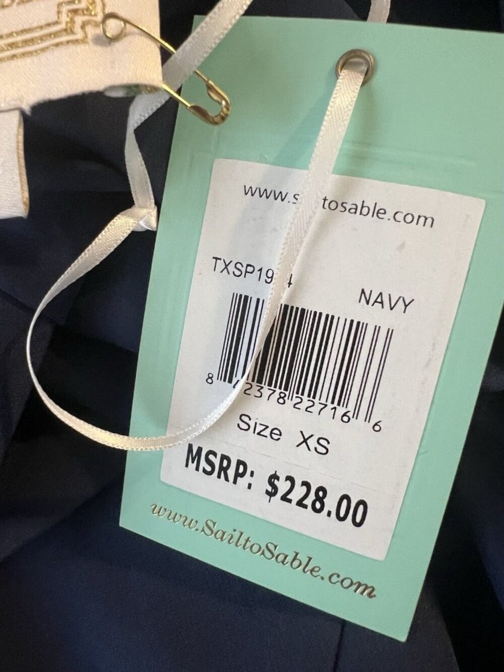 Sail to Sable Navy Dress XS High Neck Draped Collar Button Back Lined Preppy NWT - Picture 12 of 13
